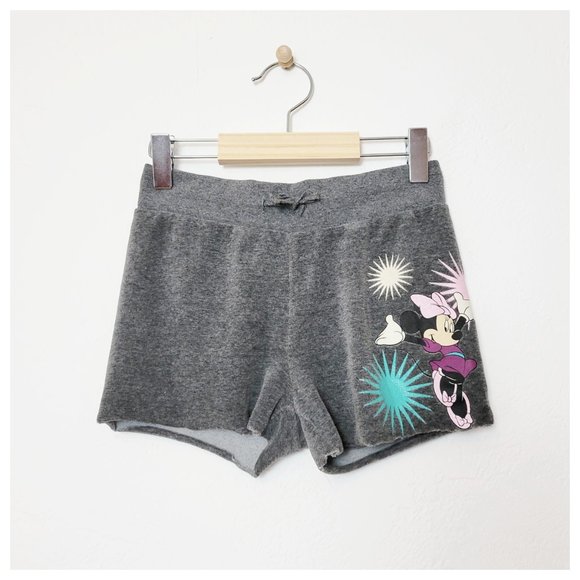 H & M Disney Minnie Mouse Gray Pink Teal Drawstring Waist Cut-Off  LoungE Shorts - Picture 11 of 11
